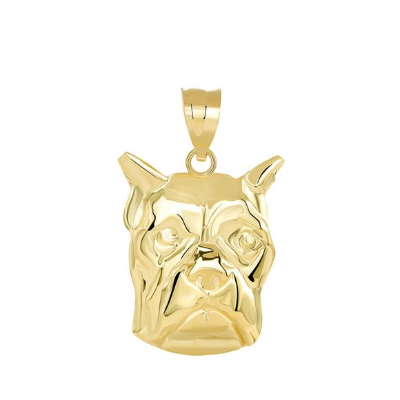 14K Solid Gold Boxer Dog Head Pendant - Yellow, Rose, or White